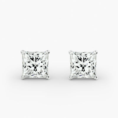 Princess Cut Lab Diamond Stud Earring Settings in 14K Gold D–E Color, VS1–VVS2 Clarity
