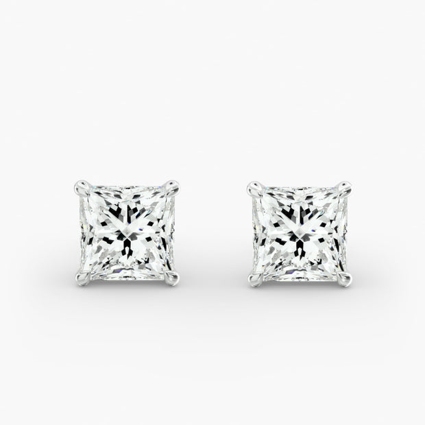 Princess Cut Lab Diamond Stud Earring Settings in 14K Gold D–E Color, VS1–VVS2 Clarity