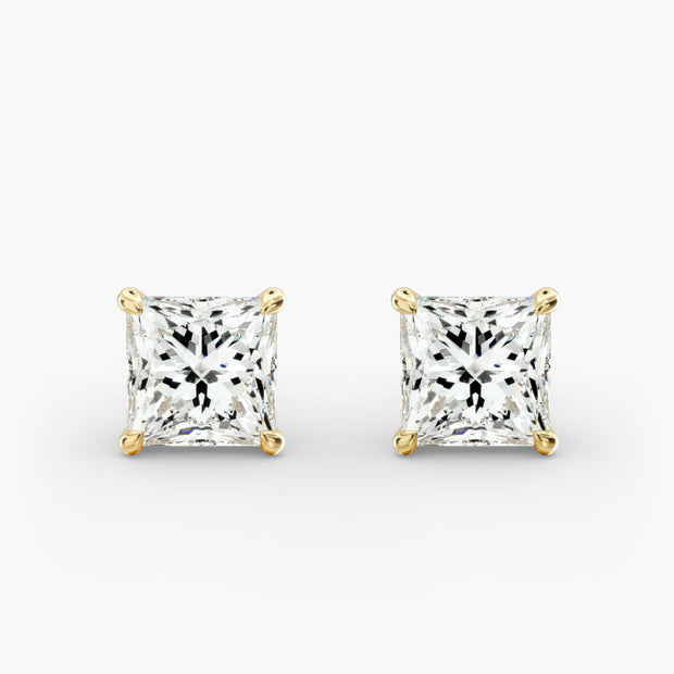 Princess Cut Lab Diamond Stud Earring Settings in 14K Gold D–E Color, VS1–VVS2 Clarity