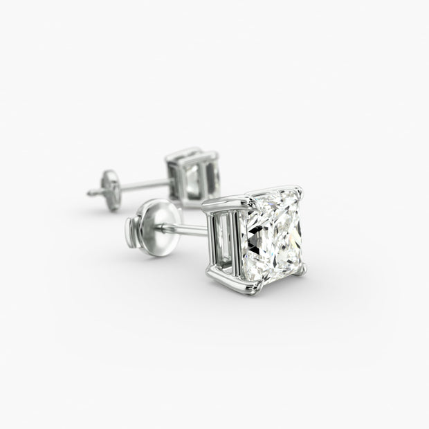 Princess Cut Lab Diamond Stud Earring Settings in 14K Gold D–E Color, VS1–VVS2 Clarity