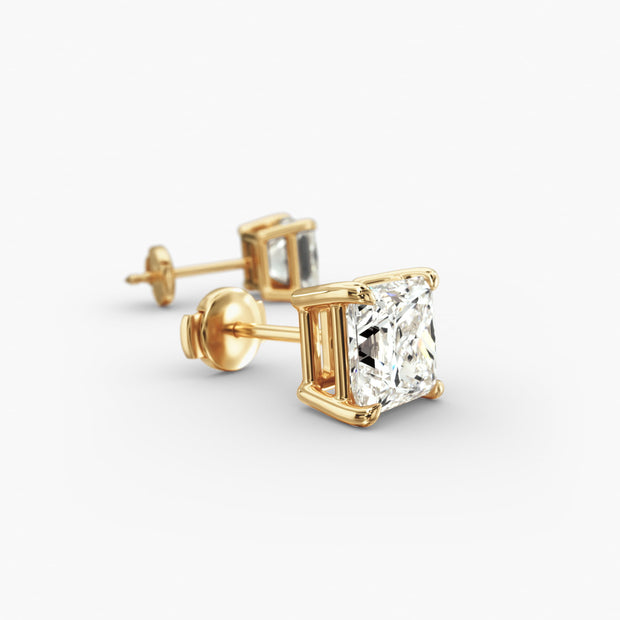 Princess Cut Lab Diamond Stud Earring Settings in 14K Gold D–E Color, VS1–VVS2 Clarity
