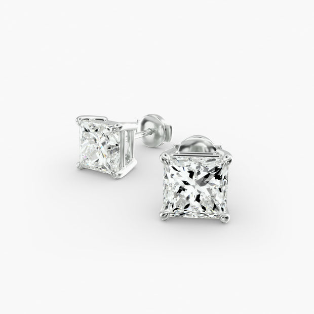 Princess Cut Lab Diamond Stud Earring Settings in 14K Gold D–E Color, VS1–VVS2 Clarity