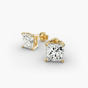 Princess Cut Lab Diamond Stud Earring Settings in 14K Gold D–E Color, VS1–VVS2 Clarity