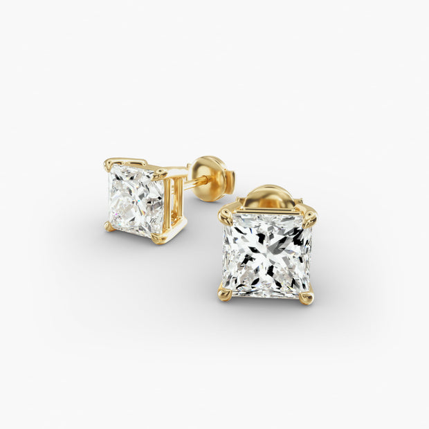 Princess Cut Lab Diamond Stud Earring Settings in 14K Gold D–E Color, VS1–VVS2 Clarity