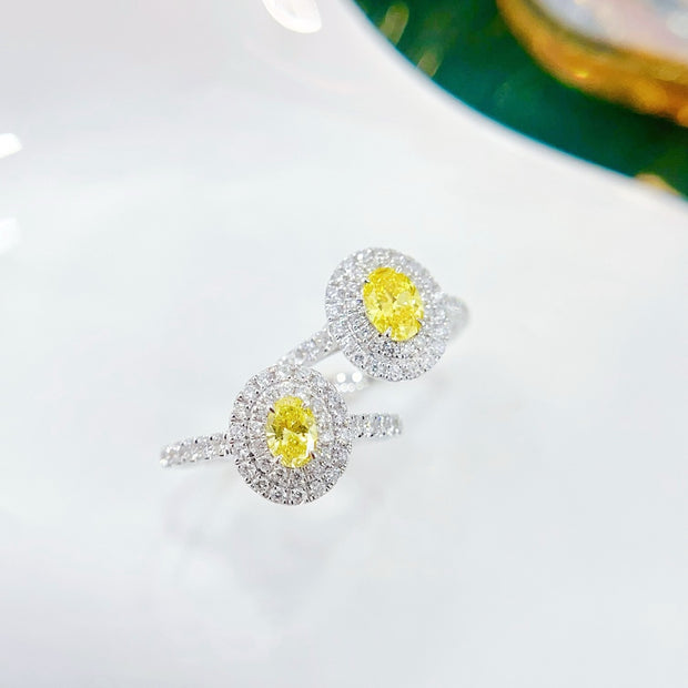 Sunlit Glow Lab Grown Yellow Diamond Cushion Halo Ring 1.00 CTW 14K White Gold