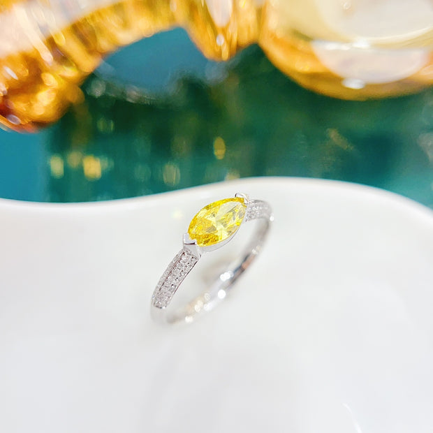 Lab Grown 0.68 CTW Yellow Diamond Marquise Double Band Ring 14K White Gold