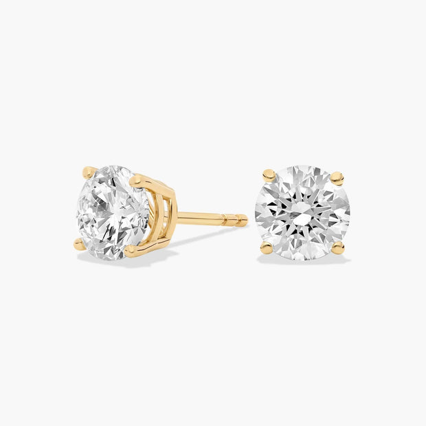 Four Prong Round Brilliant Lab-Grown Diamond Stud Earrings in 14K Gold – D–E Color, VS1–VVS2 Clarity