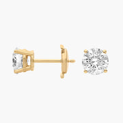 Four Prong Round Brilliant Lab-Grown Diamond Stud Earrings in 14K Gold – D–E Color, VS1–VVS2 Clarity