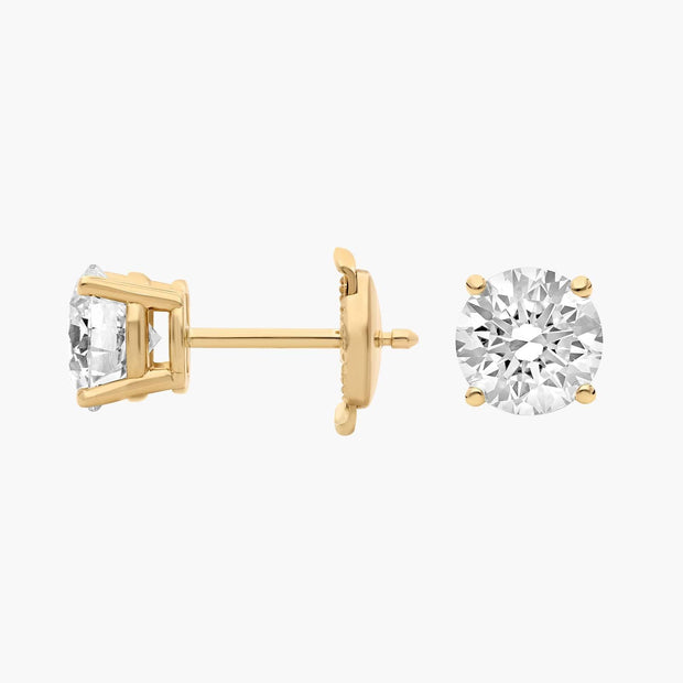 Four Prong Round Brilliant Lab-Grown Diamond Stud Earrings in 14K Gold – D–E Color, VS1–VVS2 Clarity