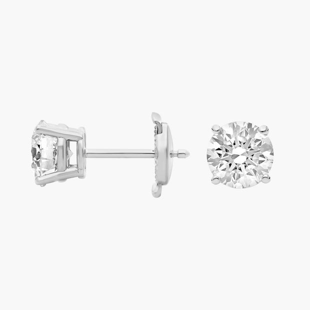 Four Prong Round Brilliant Lab-Grown Diamond Stud Earrings in 14K Gold – D–E Color, VS1–VVS2 Clarity