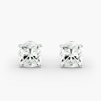 Elegant Cushion Cut Custom Diamond Stud Earrings Setting in 14K Gold – D–E Color, VS1–VVS2 Clarity (0.50–4.00 CTW)