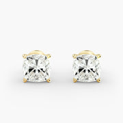 Elegant Cushion Cut Custom Diamond Stud Earrings Setting in 14K Gold – D–E Color, VS1–VVS2 Clarity (0.50–4.00 CTW)