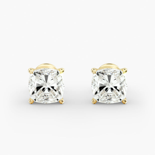 Elegant Cushion Cut Custom Diamond Stud Earrings Setting in 14K Gold – D–E Color, VS1–VVS2 Clarity (0.50–4.00 CTW)