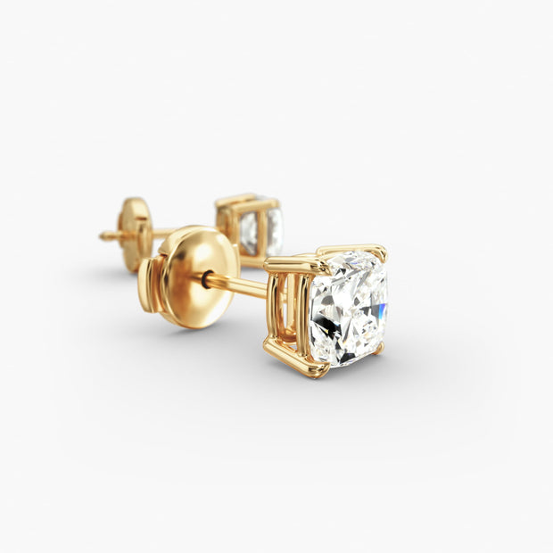 Elegant Cushion Cut Custom Diamond Stud Earrings Setting in 14K Gold – D–E Color, VS1–VVS2 Clarity (0.50–4.00 CTW)