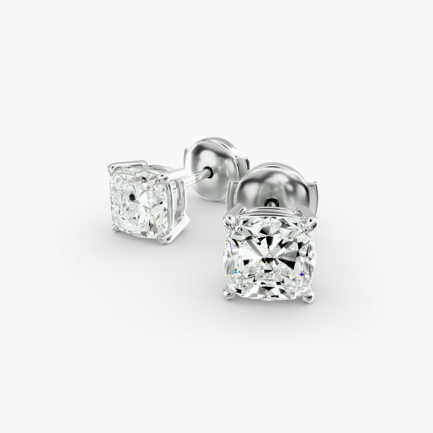 Elegant Cushion Cut Custom Diamond Stud Earrings Setting in 14K Gold – D–E Color, VS1–VVS2 Clarity (0.50–4.00 CTW)