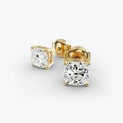 Elegant Cushion Cut Custom Diamond Stud Earrings Setting in 14K Gold – D–E Color, VS1–VVS2 Clarity (0.50–4.00 CTW)
