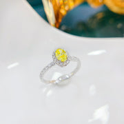 Oval Lab Grown Fancy Yellow Diamond Ring 1.18 CTW 14K White Gold