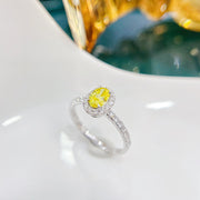 Oval Lab Grown Fancy Yellow Diamond Ring 1.18 CTW 14K White Gold