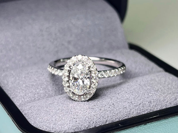 Classic Oval Shaped 1.5 CT Lab Created Diamond Ring in 14k White Gold D-E VS1-VVS2