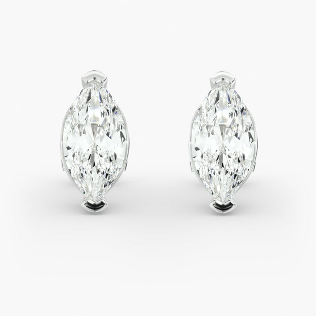 Marquise Cut Diamond Stud Earrings Setting in 14K Yellow Gold – D–E Color, VS1–VVS2 Clarity (0.50–4.00 CTW)