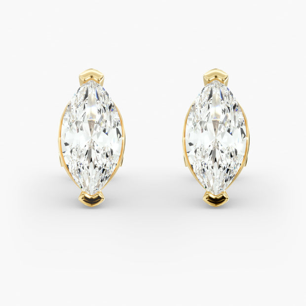 Marquise Cut Diamond Stud Earrings Setting in 14K Yellow Gold – D–E Color, VS1–VVS2 Clarity (0.50–4.00 CTW)
