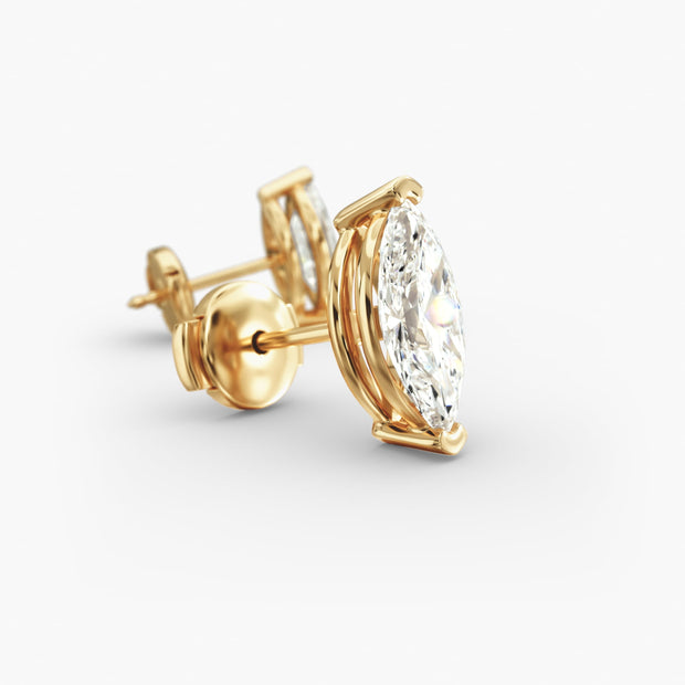 Marquise Cut Diamond Stud Earrings Setting in 14K Yellow Gold – D–E Color, VS1–VVS2 Clarity (0.50–4.00 CTW)