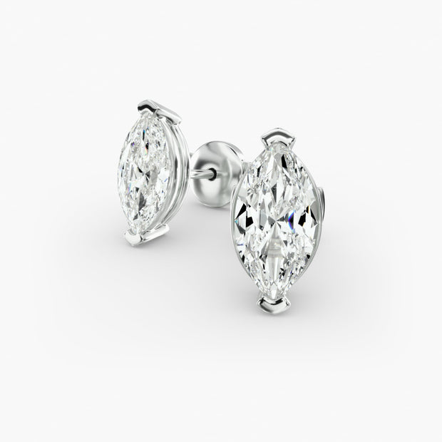 Marquise Cut Diamond Stud Earrings Setting in 14K Yellow Gold – D–E Color, VS1–VVS2 Clarity (0.50–4.00 CTW)