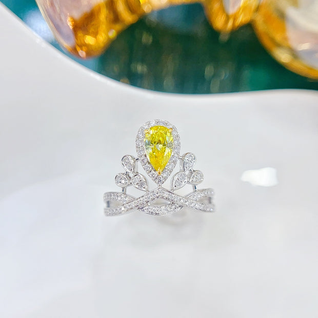 Radiant Pear Crown Lab Grown Yellow Diamond Ring 1.34 CTW 14K Gold