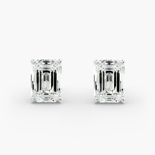 Emerald Cut Custom Diamond Stud Earrings Setting in 14K Yellow Gold 0.50–4.00 CTW – D–E Color, VS1–VVS2 Clarity