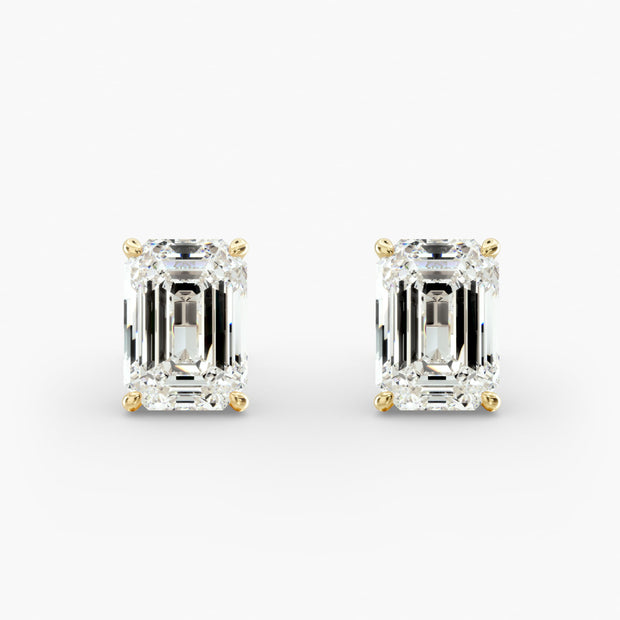 Emerald Cut Custom Diamond Stud Earrings Setting in 14K Yellow Gold 0.50–4.00 CTW – D–E Color, VS1–VVS2 Clarity