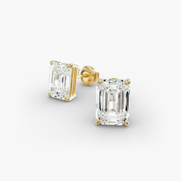 Emerald Cut Custom Diamond Stud Earrings Setting in 14K Yellow Gold 0.50–4.00 CTW – D–E Color, VS1–VVS2 Clarity