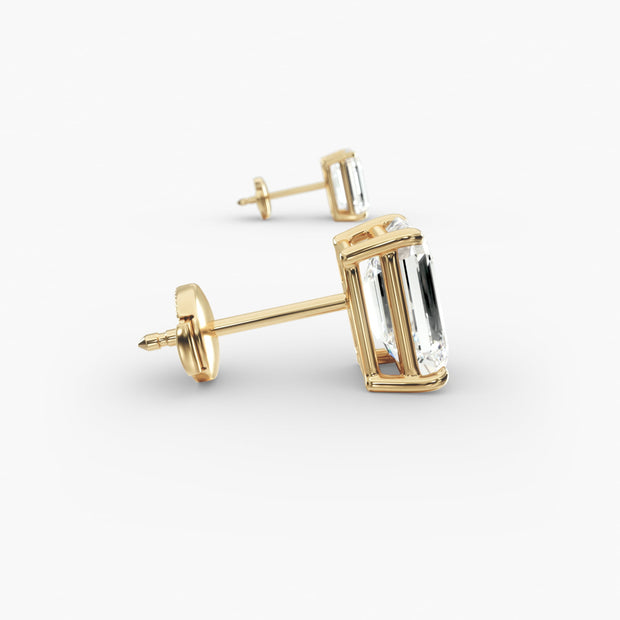 Emerald Cut Custom Diamond Stud Earrings Setting in 14K Yellow Gold 0.50–4.00 CTW – D–E Color, VS1–VVS2 Clarity