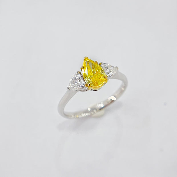 Bright Yellow Lab Grown Diamond Pear Double Heart Ring 1.20 CTW 14k White Gold