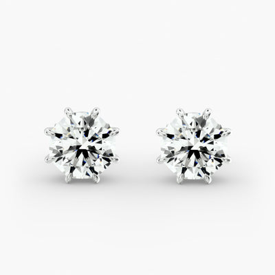 Octagon Cut Diamond Stud Earring Settings in 14K Yellow Gold – Eight Prong Design for D–E Color, VS1–VVS2 Clarity (0.50–4.00 CTW)