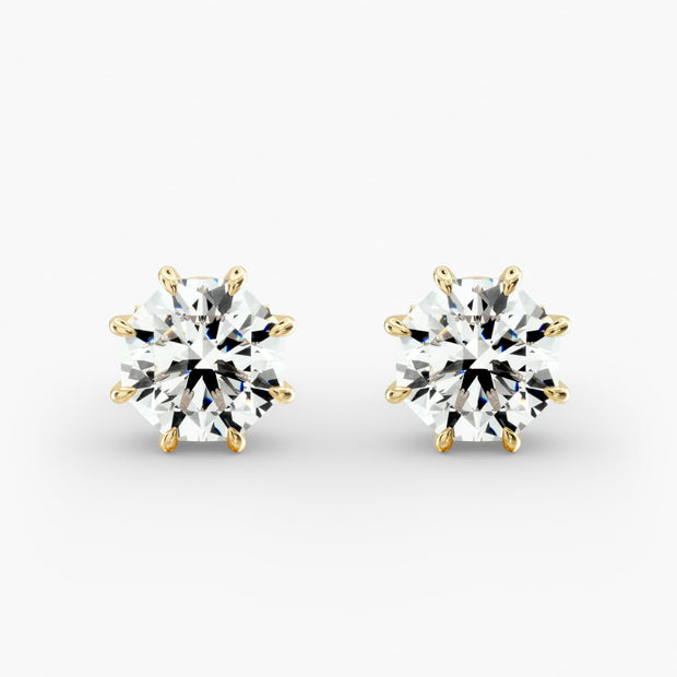 Octagon Cut Diamond Stud Earring Settings in 14K Yellow Gold – Eight Prong Design for D–E Color, VS1–VVS2 Clarity (0.50–4.00 CTW)