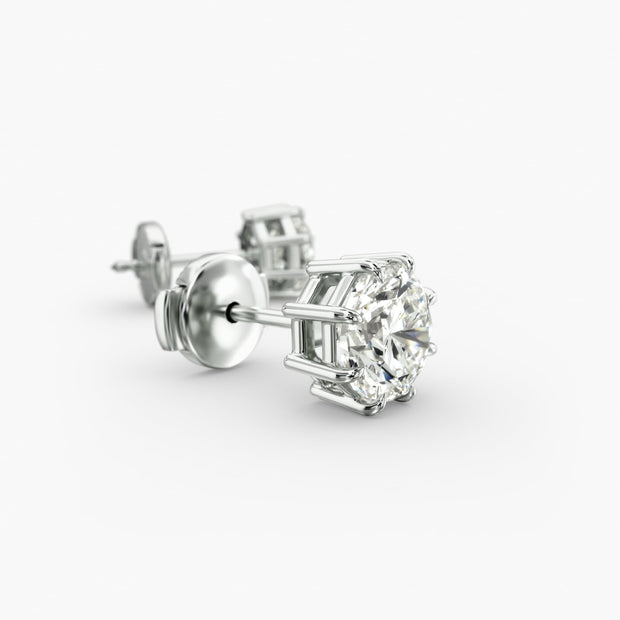 Octagon Cut Diamond Stud Earring Settings in 14K Yellow Gold – Eight Prong Design for D–E Color, VS1–VVS2 Clarity (0.50–4.00 CTW)