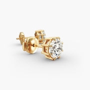 Octagon Cut Diamond Stud Earring Settings in 14K Yellow Gold – Eight Prong Design for D–E Color, VS1–VVS2 Clarity (0.50–4.00 CTW)