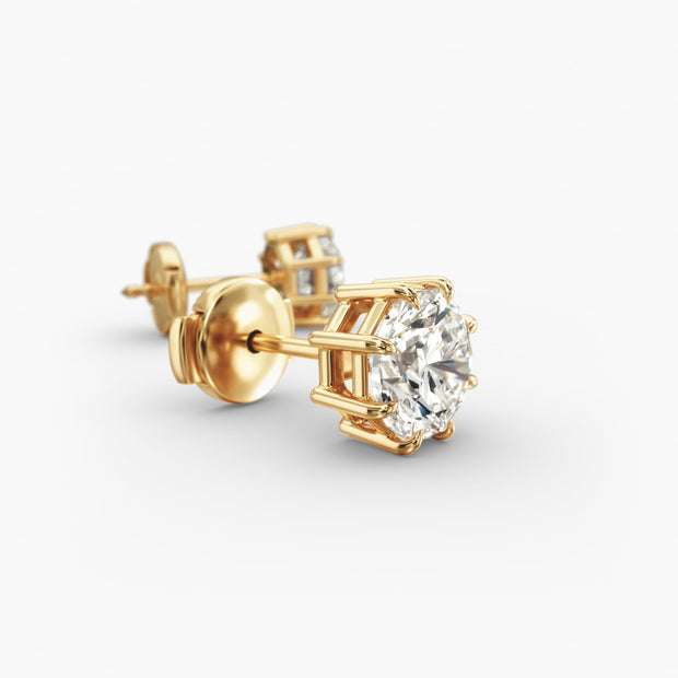 Octagon Cut Diamond Stud Earring Settings in 14K Yellow Gold – Eight Prong Design for D–E Color, VS1–VVS2 Clarity (0.50–4.00 CTW)