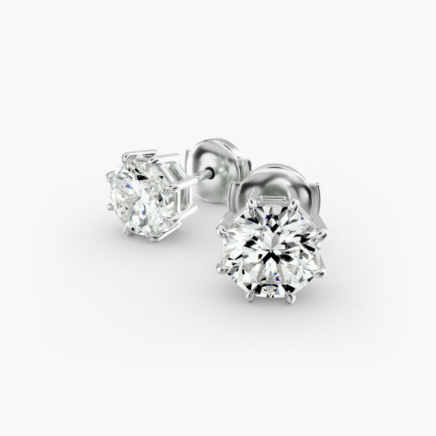 Octagon Cut Diamond Stud Earring Settings in 14K Yellow Gold – Eight Prong Design for D–E Color, VS1–VVS2 Clarity (0.50–4.00 CTW)