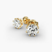 Octagon Cut Diamond Stud Earring Settings in 14K Yellow Gold – Eight Prong Design for D–E Color, VS1–VVS2 Clarity (0.50–4.00 CTW)