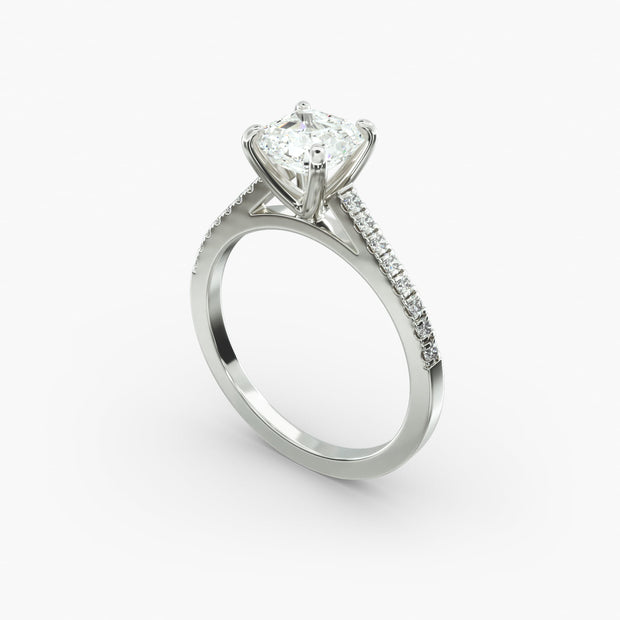 GIA Certified Asscher Cut Diamond Petite Pavé Cathedral Engagement Ring in 14K White Gold