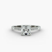 GIA Certified Asscher Cut Diamond Petite Pavé Cathedral Engagement Ring in 14K White Gold
