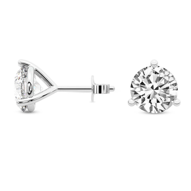 14K White Gold Three Prong Martini Round Lab Grown Diamond Stud Earrings 1 CTW