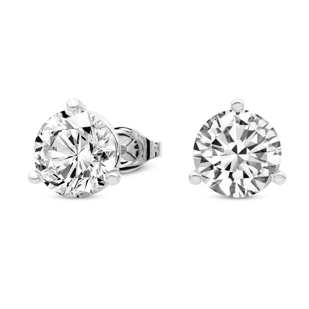 14K White Gold Three Prong Martini Round Lab Grown Diamond Stud Earrings 1 CTW