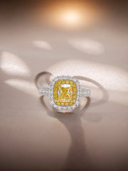 5.79 CTW Cushion-Cut Fancy Intense Yellow Lab Diamond Ring 14K White Gold
