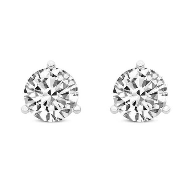 14K White Gold Three Prong Martini Round Lab Grown Diamond Stud Earrings 1 CTW