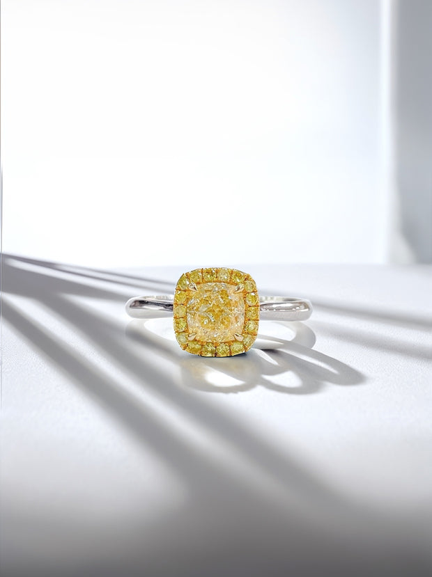 Cushion Solitaire Ring Lab Grown Fancy Yellow Diamond 1.16 CTW 14K White Gold
