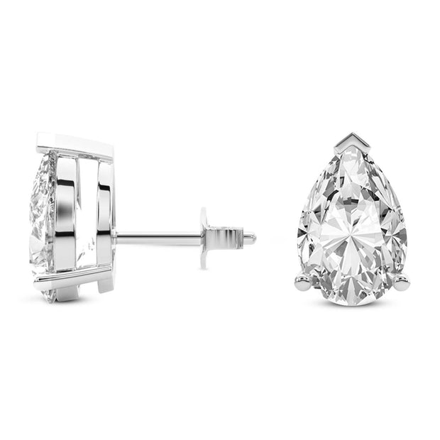 14K White Gold Three Prong Pear Lab Grown Diamond Stud Earrings 1 CTW