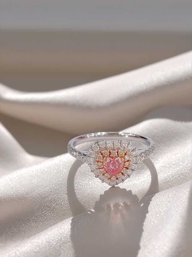 Intense Pink Lab Grown Diamond Heart Halo Ring 0.73 CTW in 14K White Gold