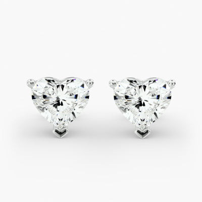 Romantic Heart Shape Custom Diamond Stud Earring Settings in 14K White Gold – D–E Color, VS1–VVS2 Clarity